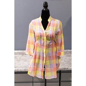 Cotton Express Pink/Yellow Plaid Shirt, Size S